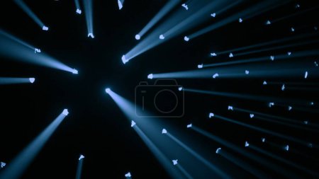 Photo for Stage lights technology creative concept. Close up shot of lights setup. Studio with black background, many dots with blue rays of light shine through the surface, spotlights effects. - Royalty Free Image