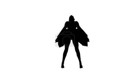Photo for In the picture on a white background in the silhouette. A young, slender woman, demonstrate dance moves in the direction of high heels. She is wearing a jacket. Its rhythmic, plastic. Medium frame. - Royalty Free Image