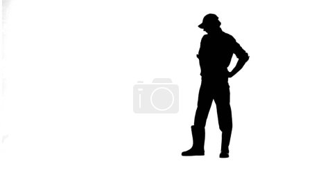 Photo for Farming and gardening creative concept. Portrait of farmer isolated on white background with alpha channel. Silhouette of person gardener standing and looking at the plants holding hands on waist. - Royalty Free Image