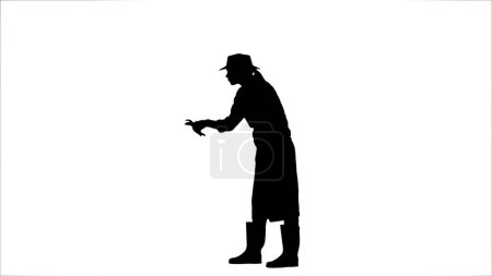 Photo for Farming and gardening creative concept. Portrait of farmer isolated on white background with alpha channel. Silhouette of female gardener standing and trims the bush with garden pruner. - Royalty Free Image