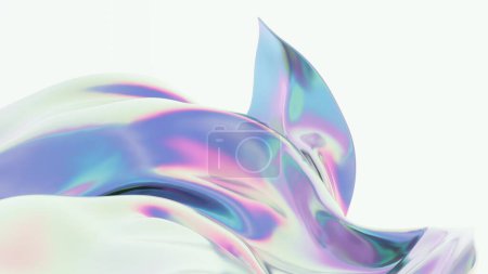Foto de Fondo drapeado abstracto brillante liso en luz de neón. Onda rojo-azul neón. Concepto de holograma. - Imagen libre de derechos