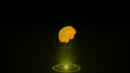 Foto de Cerebro humano y su proyección pulsante sobre fondo negro. Tecnología científica - Imagen libre de derechos