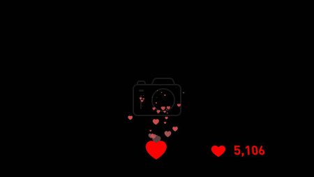 Téléchargez les photos : Les réseaux sociaux aiment, post count. Icônes de likes de red Heart emoji, sur fond noir. Concept de réaction positive, popularité, abonnés, trafic web. Canal alpha - en image libre de droit