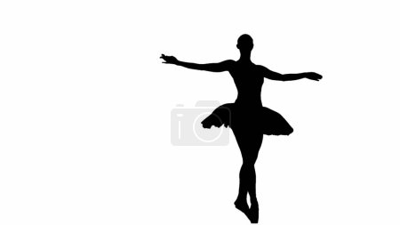 Photo for Classical and modern ballet creative advertisement concept. Silhouette of female isolated on white background with alpha channel. Full shot ballerina in tutu dancing choreography. - Royalty Free Image