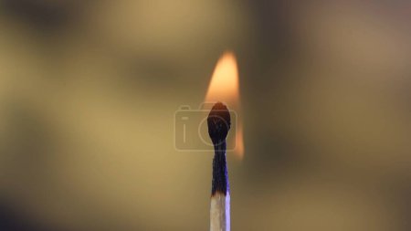 Photo for Macro shot of a burning match against a yellow studio background. The flame of the burning match illuminates the dark space. The burning match is enveloped in an orange flame - Royalty Free Image