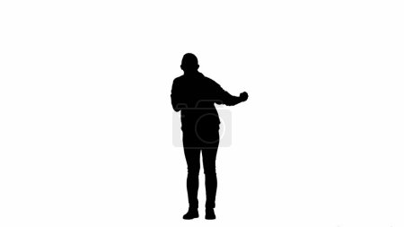 Photo for Silhouette of a female activist isolated on a white alpha channel. A Protestant woman holds a megaphone near his mouth - Royalty Free Image