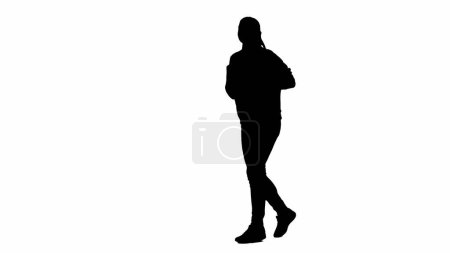 Téléchargez les photos : Silhouette sombre d'une coureuse sur fond blanc. Canal alpha - en image libre de droit