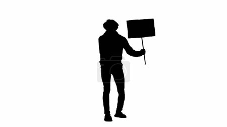 Photo for Silhouette of a man with a poster isolated on a white background. Protest action, fight for human rights, strike - Royalty Free Image