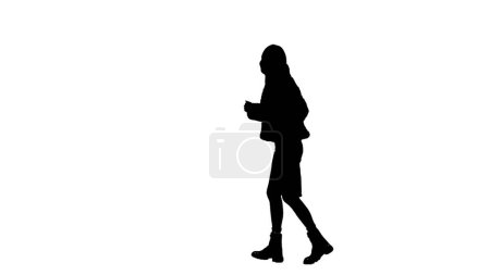Photo for Black silhouette of woman in balaclava running. Brutal Freak Woman. Feminist trend in fashion. Side view - Royalty Free Image