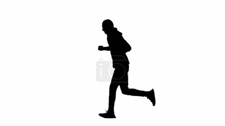 Photo for Black silhouette of thief on isolated white background. Male robber in hoodie and balaclava running. Concept of crime and thievery. Side view - Royalty Free Image