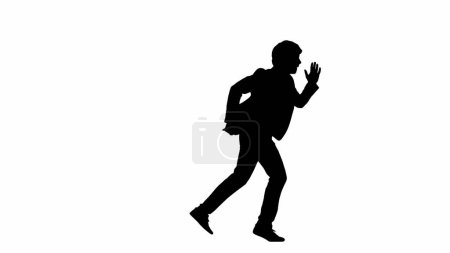 Photo for Modern businessman advertising concept. Man in studio isolated on white background with alpha channel. A black silhouette of a businessman in a suit dances funny - Royalty Free Image