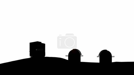 Photo for Silhouettes of Cosmos satellite station with telescope observatories on a white background. Astronomical observatories in the desert land - Royalty Free Image