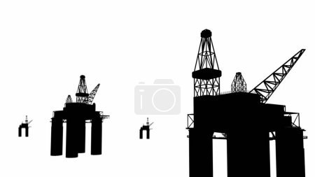 Téléchargez les photos : Silhouettes de plates-formes pétrolières offshore sur fond blanc. - en image libre de droit