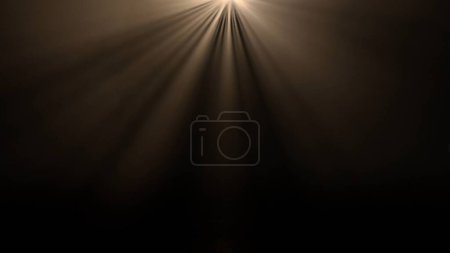 Photo for Professional stage equipment and lightning creative advertisement concept. Studio shot of projector haze isolated on black background. Warm light rays shining from above with smoke mist in darkness. - Royalty Free Image