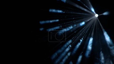 Photo for Professional stage equipment and lightning creative advertisement concept. Studio shot of projector haze isolated on black background. Beautiful blue colored light rays shining from top with smoke. - Royalty Free Image