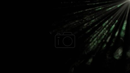 Photo for Professional stage equipment and lightning creative advertisement concept. Studio shot of projector haze isolated on black background. Beautiful green colored light rays shining in center with smoke. - Royalty Free Image