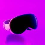 Apple Vision Pro High-tech Futuristic technology VR Glasses -Virtual reality device, 360 VR modern. Isolated on pink background in neon light. Ukraine, Dnipro: January 2023.