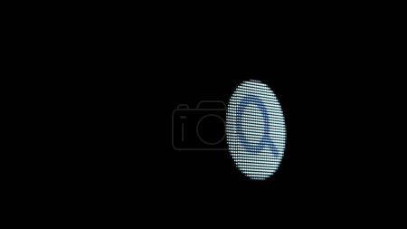 Téléchargez les photos : Cette image capture une icône d'affichage LED monochrome avec un motif pixellisé de loupe de recherche de médias sociaux, montrant une combinaison de technologie et d'abstraction. - en image libre de droit