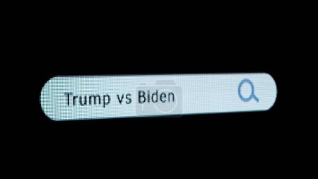 Photo for Internet technology online information. Shot of monitor screen. Pixel screen with animated search bar, keywords Trump vs Biden typed in, browser bar with magnifying glass and text headline. - Royalty Free Image