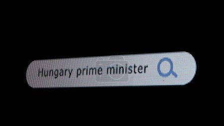 Photo for Internet technology online information. Shot of monitor screen. Pixel screen with animated search bar, keywords Hungary Prime Minister typed in, browser bar with magnifying glass and text headline. - Royalty Free Image