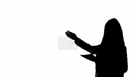 Photo for Tv news report and live broadcasting advertisement concept. Female reporter black silhouette on white background with alpha channel. African American woman news host reading from papers and talks. - Royalty Free Image