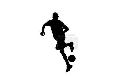 Silueta de un futbolista aislado sobre fondo blanco con canal alfa. Jugador de fútbol profesional masculino lanzando la pelota con el talón de su pie