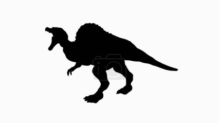Foto de Silueta negra Spinosaurus, conocida por su distintiva vela y hocico alargado. El dinosaurio se representa en una pose agresiva sobre un fondo blanco. - Imagen libre de derechos