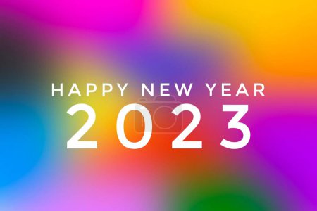 Foto de 'FELIZ AÑO NUEVO 2023 en borrosa mano dibujo azul amarillo y rosa colores fondo, concepto de tarjeta de invitación de felicitación y feliz año nuevo 2023 concepto. - Imagen libre de derechos
