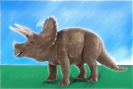 Children's colour drawing of a triceratops
