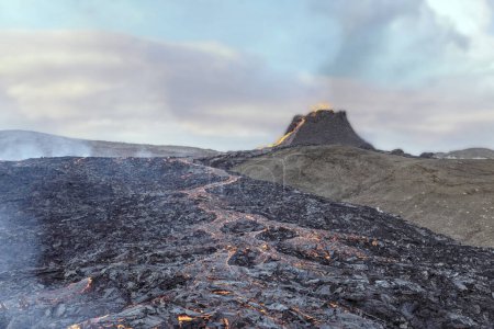 Fagradalsfjall volcano erupting, Geldingadalur, Reykjanes peninsula; Iceland