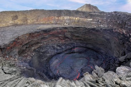 Molten magma at the bottom of the crater of the Erta Ale volcano in Great Rift Valley; Danakil desert;  Ethiopia. Africa
