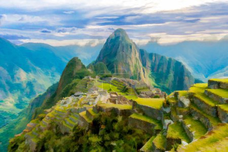 Foto de Impresionismo, Machu Picchu, Perú. Vista de la antigua ciudad Inca, Patrimonio de la Humanidad por la UNESCO. - Imagen libre de derechos