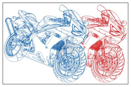 Foto de Bocetos de motos de carreras, una azul y otra roja - Imagen libre de derechos