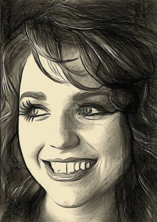 Foto de Drawing of a young woman with a smile on her face - Imagen libre de derechos