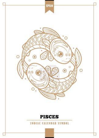 Illustration for Outlined modern zodiacal illustration for Pisces sign. Vector illustration. - Royalty Free Image