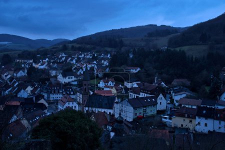 Photo for Wolfstein, Germany - January 8, 2021: Town of Wolfstein surrounded by hills on a winter night in Germany. - Royalty Free Image
