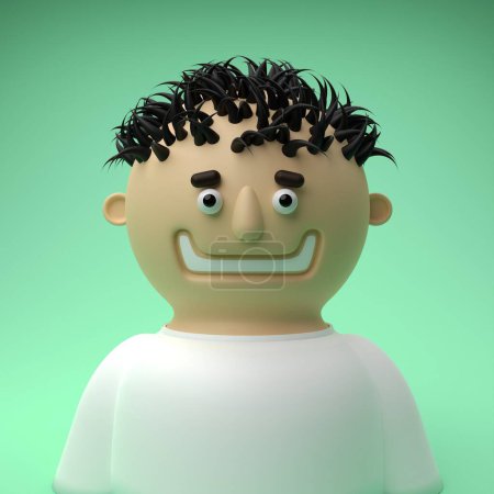 Photo for Funny young smiling man in white t-shirt 3d character illustration render - Royalty Free Image