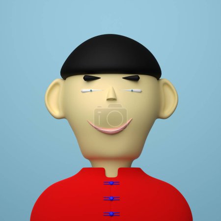 Photo for Funny young smiling 3d stylized asian young man with black hair and big ears in red t-shirt. 3d style character illustration render - Royalty Free Image