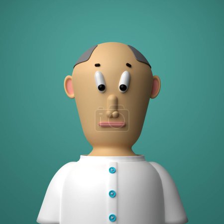 Photo for Confused white grown man in white shirt with bald top head. 3d character illustration render - Royalty Free Image