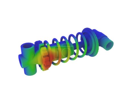 3D-Darstellung Stressanalyse von Autoteilen mit Getriebe und Feder