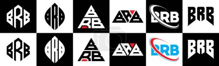 Illustration for BRB letter logo design in six style. BRB polygon, circle, triangle, hexagon, flat and simple style with black and white color variation letter logo set in one artboard. BRB minimalist and classic logo - Royalty Free Image