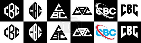Ilustración de Diseño del logotipo de la letra CBC en seis estilos. Polígono CBC, círculo, triángulo, hexágono, estilo plano y simple con el logotipo de la letra de variación de color blanco y negro establecido en una placa de arte. Logo minimalista y clásico de CBC - Imagen libre de derechos
