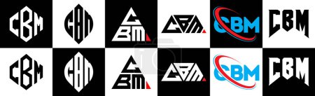 Ilustración de Diseño del logotipo de la letra CBM en seis estilos. CBM polígono, círculo, triángulo, hexágono, estilo plano y simple con el logotipo de la letra de variación de color blanco y negro establecido en una tabla de arte. Logo minimalista y clásico de CBM - Imagen libre de derechos