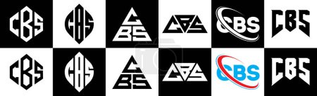Ilustración de Diseño del logotipo de la letra CBS en seis estilos. CBS polígono, círculo, triángulo, hexágono, estilo plano y simple con el logotipo de la letra de variación de color blanco y negro establecido en una tabla de arte. Logo minimalista y clásico de CBS - Imagen libre de derechos