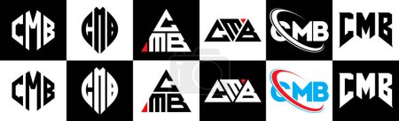 Ilustración de Diseño del logotipo de la letra CMB en seis estilos. CMB polígono, círculo, triángulo, hexágono, estilo plano y simple con el logotipo de la letra de variación de color blanco y negro establecido en una tabla de arte. Logo minimalista y clásico de CMB - Imagen libre de derechos