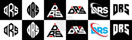 Illustration for DRS letter logo design in six style. DRS polygon, circle, triangle, hexagon, flat and simple style with black and white color variation letter logo set in one artboard. DRS minimalist and classic logo - Royalty Free Image