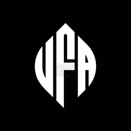 Ilustración de Diseño del logotipo de la letra del círculo UFA con forma de círculo y elipse. UFA elipse letras con estilo tipográfico. Las tres iniciales forman un logotipo circular. UFA Circle Emblema Monograma Abstracto Carta Marca Vector. - Imagen libre de derechos