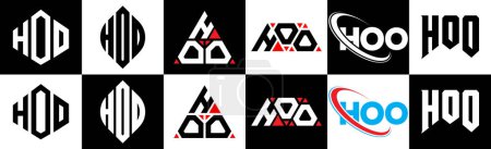 Illustration for HOO letter logo design in six style. HOO polygon, circle, triangle, hexagon, flat and simple style with black and white color variation letter logo set in one artboard. HOO minimalist and classic logo - Royalty Free Image