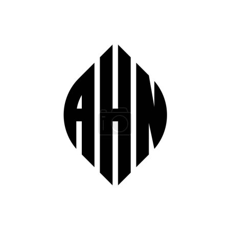 Illustration for AHN circle letter logo design with circle and ellipse shape. AHN ellipse letters with typographic style. The three initials form a circle logo. AHN Circle Emblem Abstract Monogram Letter Mark Vector. - Royalty Free Image