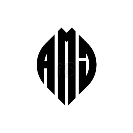 Illustration for AMJ circle letter logo design with circle and ellipse shape. AMJ ellipse letters with typographic style. The three initials form a circle logo. AMJ Circle Emblem Abstract Monogram Letter Mark Vector. - Royalty Free Image
